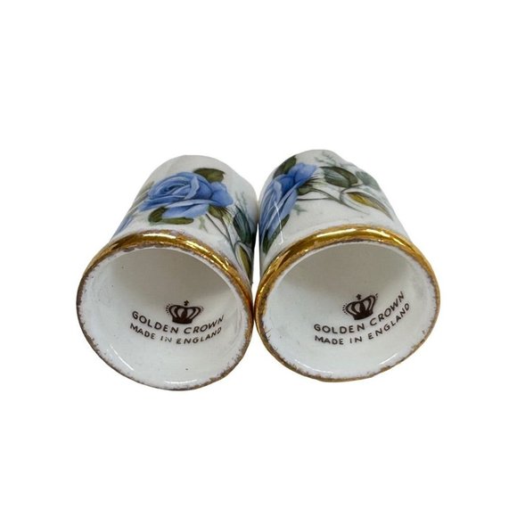 Royal Crown Porcelain Decorative Thimbles Set of 2 Blue Rose Gold Trim - Picture 8 of 8
